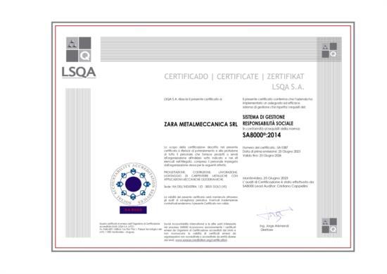  è certificata SA 8000:2014